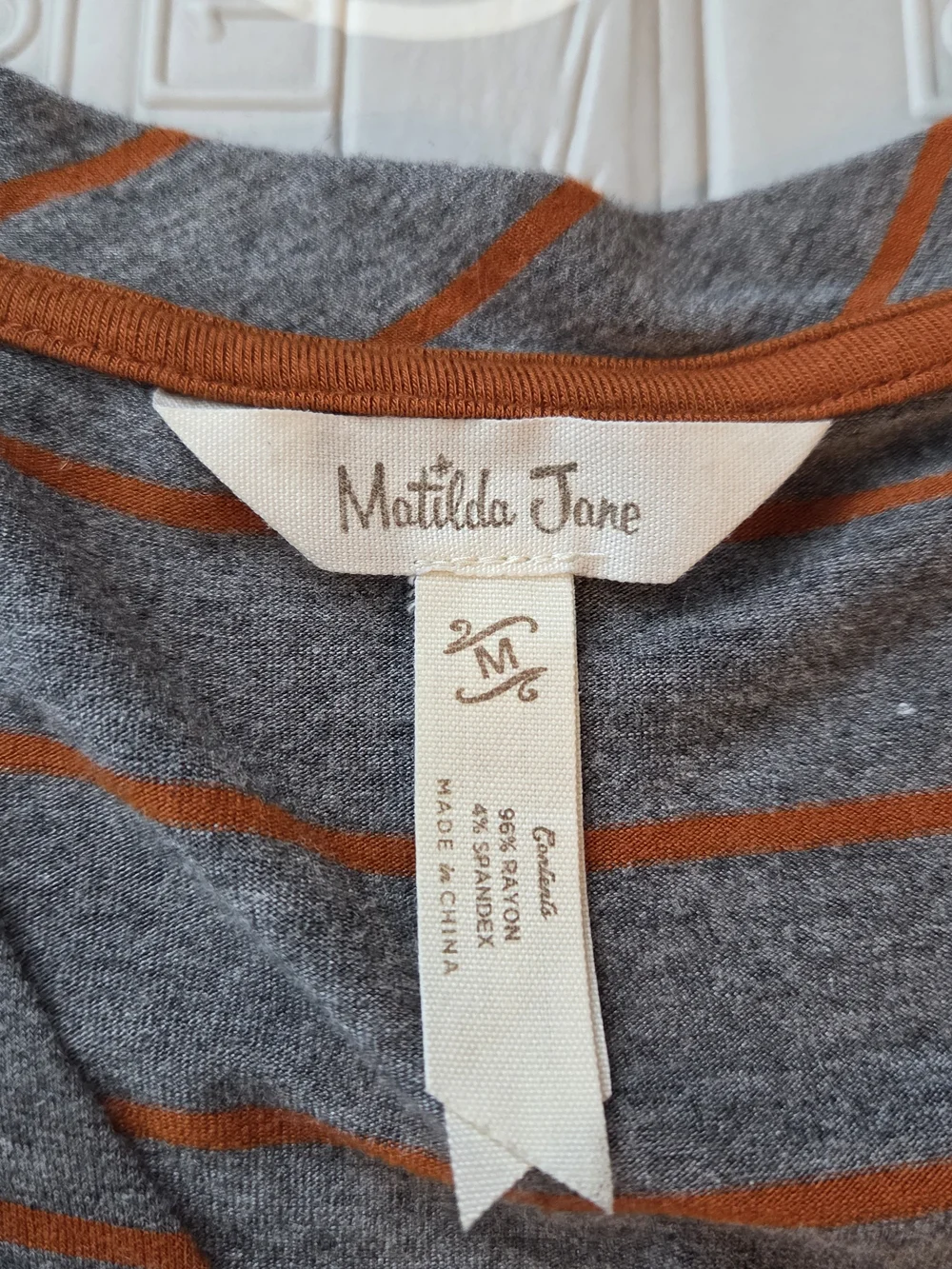 Matilda Jane Womens Striped V Neck Swing Dress Grey Burnt Orange Size Medium